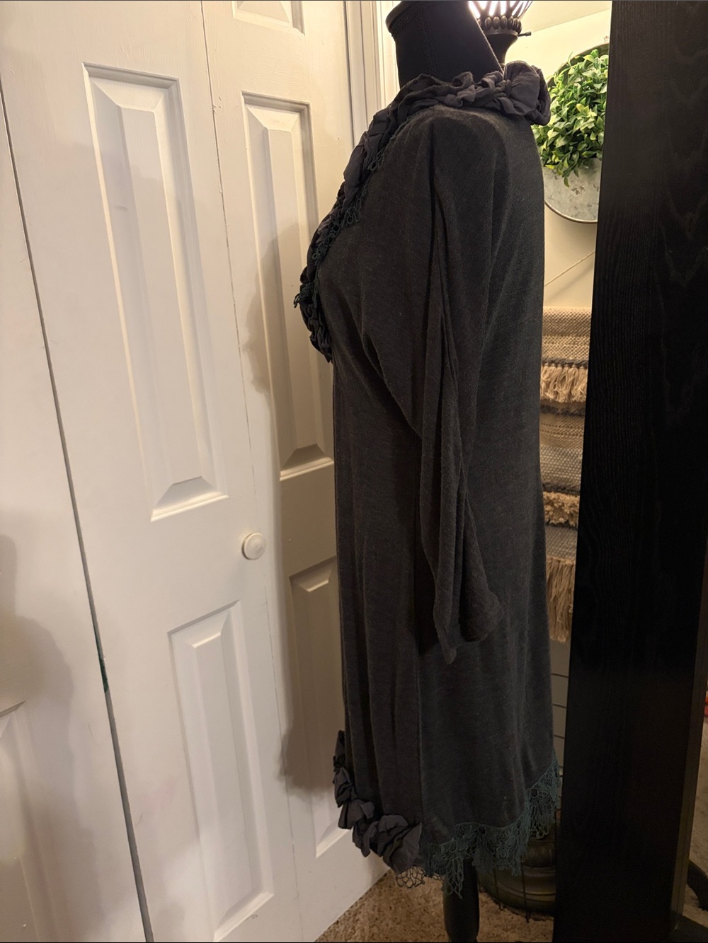 Anthropologie Lulu Via Charcoal Gray Ruffle Trim Midi Dress - Picture 3 of 8